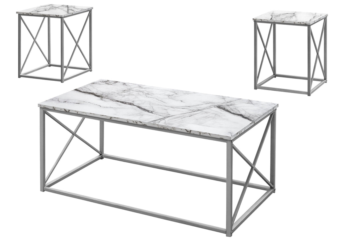 Table Set, Coffee, End, Side, Accent, Living Room, Marble Look Laminate