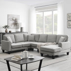 [New] 108*85.5" Modern U Shape Sectional Sofa 7 Seat Fabric Sectional Sofa Set