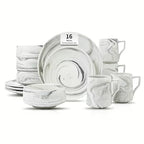 Marbled Round Ceramic Dinnerware Set with Plates and Bowls