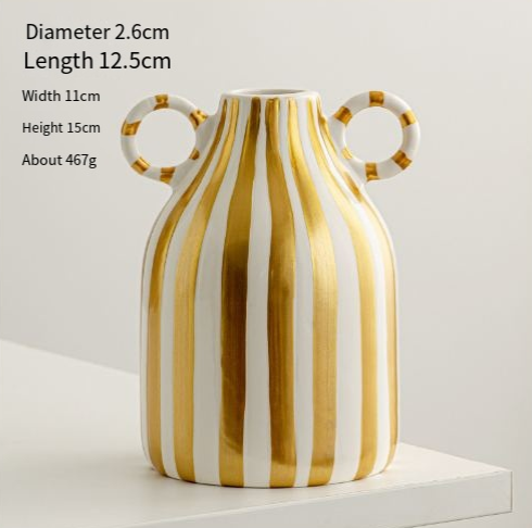 Hand drawn dual ear striped niche ceramic vase dining table flower arrangement ornament