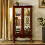 Lighted Curio Display Cabinet with Adjustable Shelves - Light Brown, Dark Brown, Dark Red