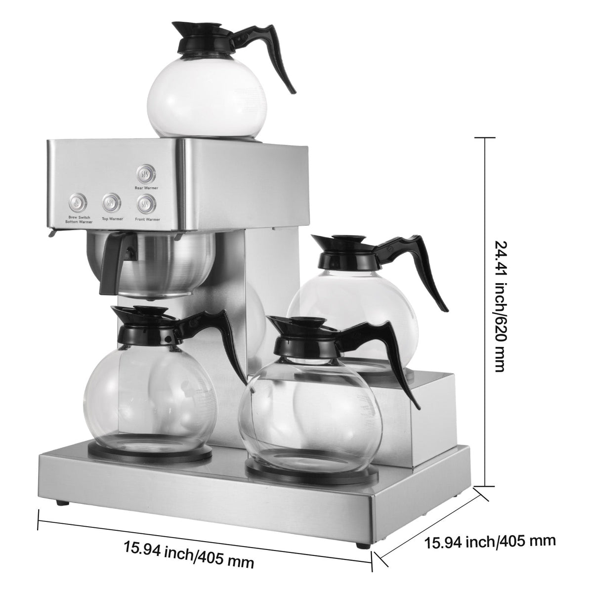 Commercial Drip Coffee Maker, 12 Cups Coffee-Maker Machine with 4 Glass Carafes and 4 Decanter plates