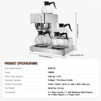 Commercial Drip Coffee Maker, 12 Cups Coffee-Maker Machine with 4 Glass Carafes and 4 Decanter plates