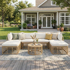 Outdoor Patio Furniture, All-Weather Rattan Sectional Sofa Set With Thick Cushions And Pillows