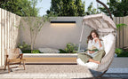 Swing Egg Chair with Stand Indoor Outdoor Wicker Rattan Frame 350lbs Capacity Hammock Chair for Patio Bedroom with Sunshade Clot