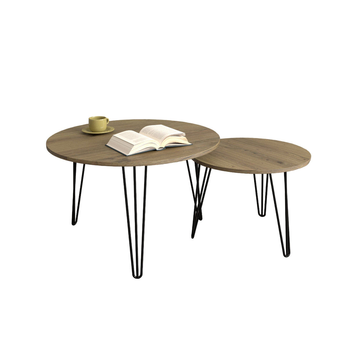 27.56'' Round Nesting Coffee Table Set of 2, Circular Nesting End Table Set