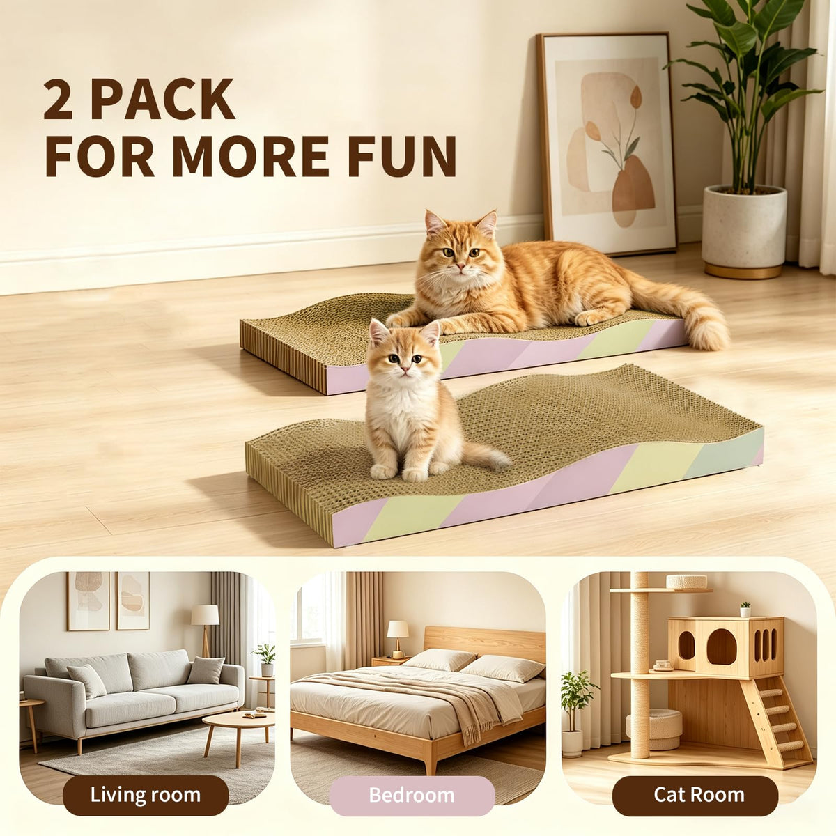 Cat Scratching Board 2-Pack, Reversible Cat Scratcher Pad