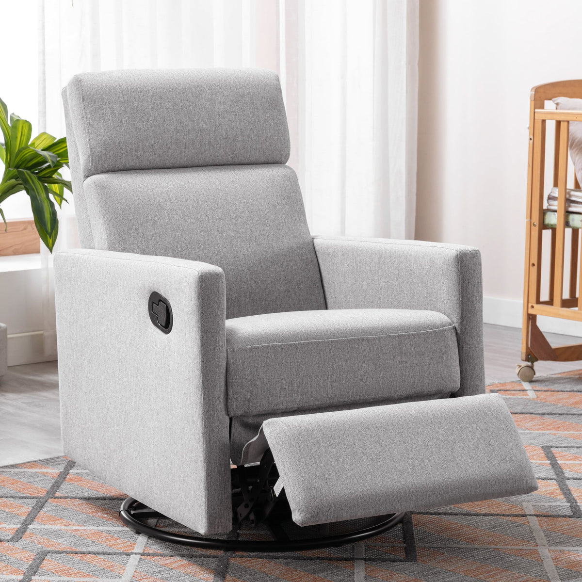 Modern Upholstered Rocker Nursery Chair Plush Seating Glider Swivel Recliner