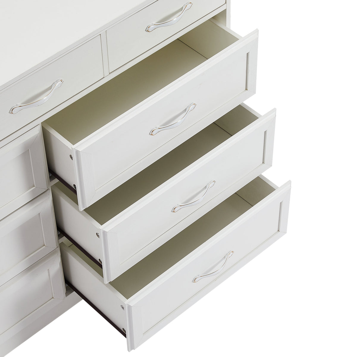 Bedroom dresser 9 drawer long dresser with antique handles wood chest