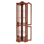 Corner Curio Cabinet with Lights and Adjustable Shelves - Walnut