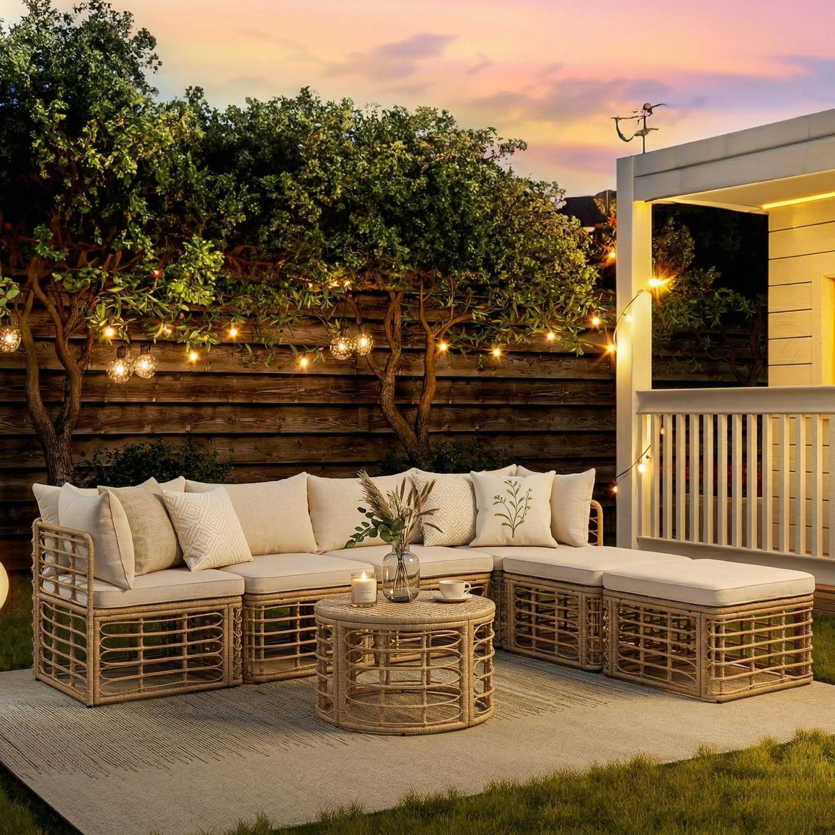 Outdoor Patio Furniture, All-Weather Rattan Sectional Sofa Set With Thick Cushions And Pillows