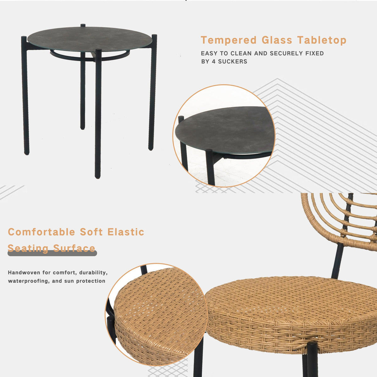 3 Pieces Of Luxury Outdoor Wicker Furniture - Patio Bistro Style