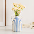 Hand drawn dual ear striped niche ceramic vase dining table flower arrangement ornament