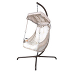 Swing Egg Chair with Stand Indoor Outdoor Wicker Rattan Frame 350lbs Capacity Hammock Chair for Patio Bedroom with Sunshade Clot