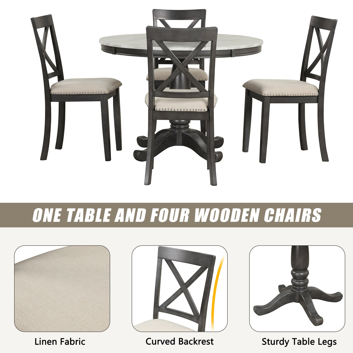 Orisfur 5 Pieces Dining Table and Chairs Set for 4