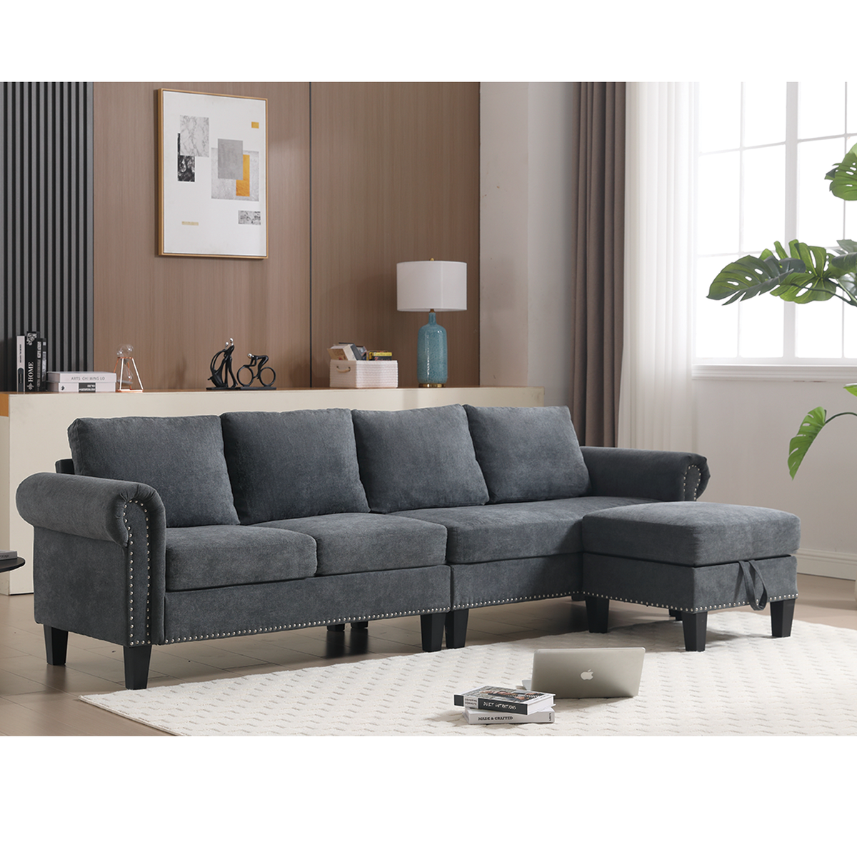 Convertible Sectional Sofa with Storage,L-shaped sofa Modern Linen Fabric