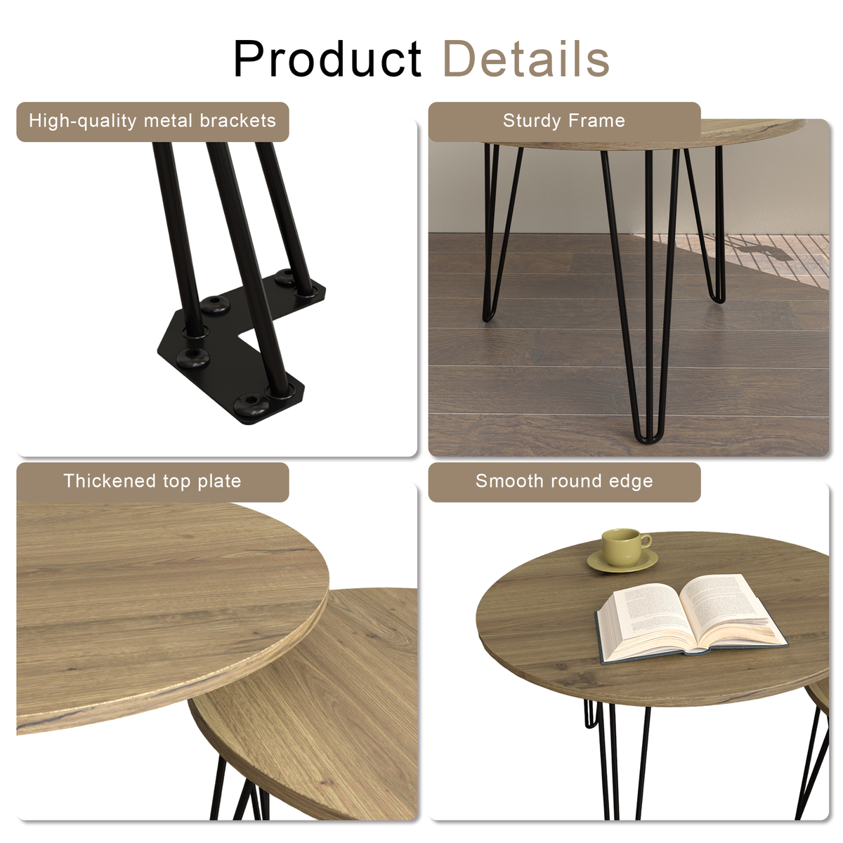 27.56'' Round Nesting Coffee Table Set of 2, Circular Nesting End Table Set