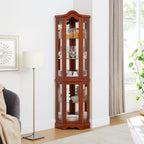 Corner Curio Cabinet with Lights and Adjustable Shelves - Walnut