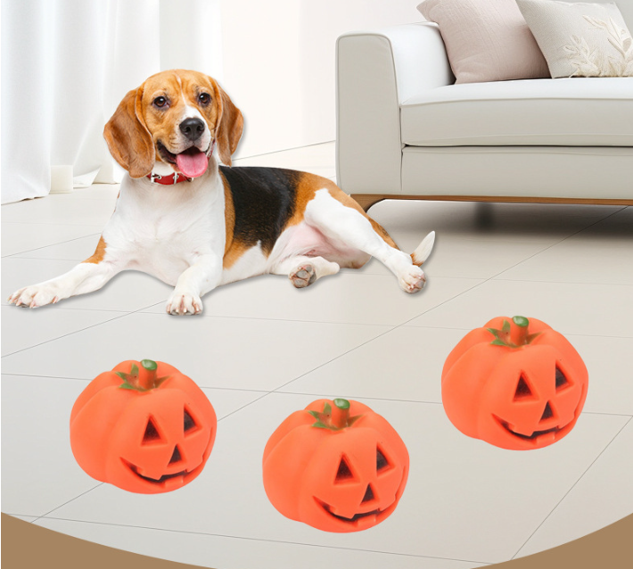 Halloween Pumpkin Toy for Pets - Interactive Rubber Toy with Sound for Dogs