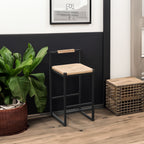 Set of 2 Bar Stools with Back Paper Rope Woven Counter Height