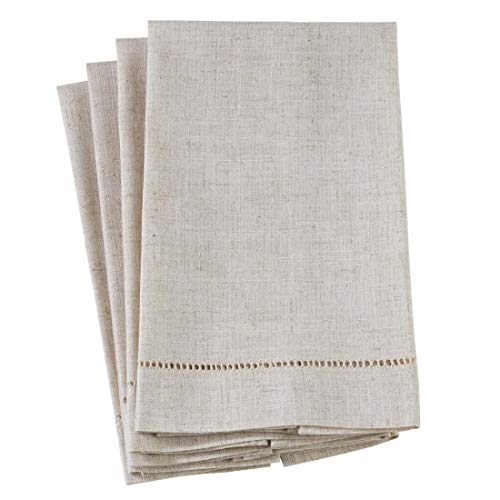 Fennco Styles Hemstitch Design Linen-Poly Guest Towels 14x22 Inch, Set of 4