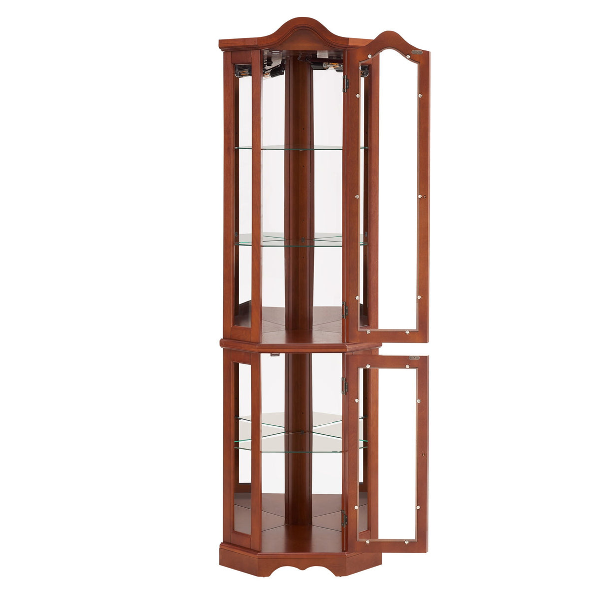 Corner Curio Cabinet with Lights and Adjustable Shelves - Walnut