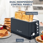 4-Slice Extra Wide Long Slot Toaster with 6 Browning Settings - Stainless Steel