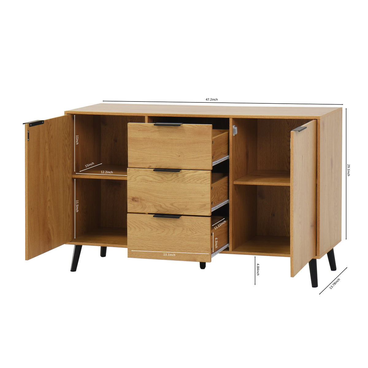 Side panel buffet cabinet with storage room