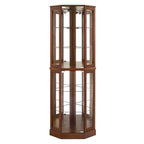 6 shelves corner Curio display cabinet with light mirror and adjustable shelves, walnut wood (excluding E26 light bulbs)