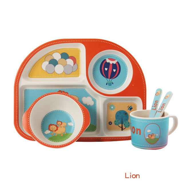 5pcs/set Baby Dinnerware Bamboo Fiber Children Tableware Set