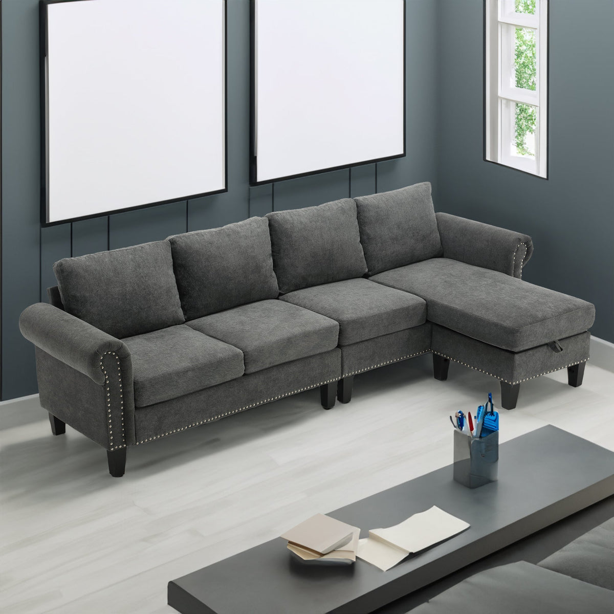 Convertible Sectional Sofa with Storage,L-shaped sofa Modern Linen Fabric