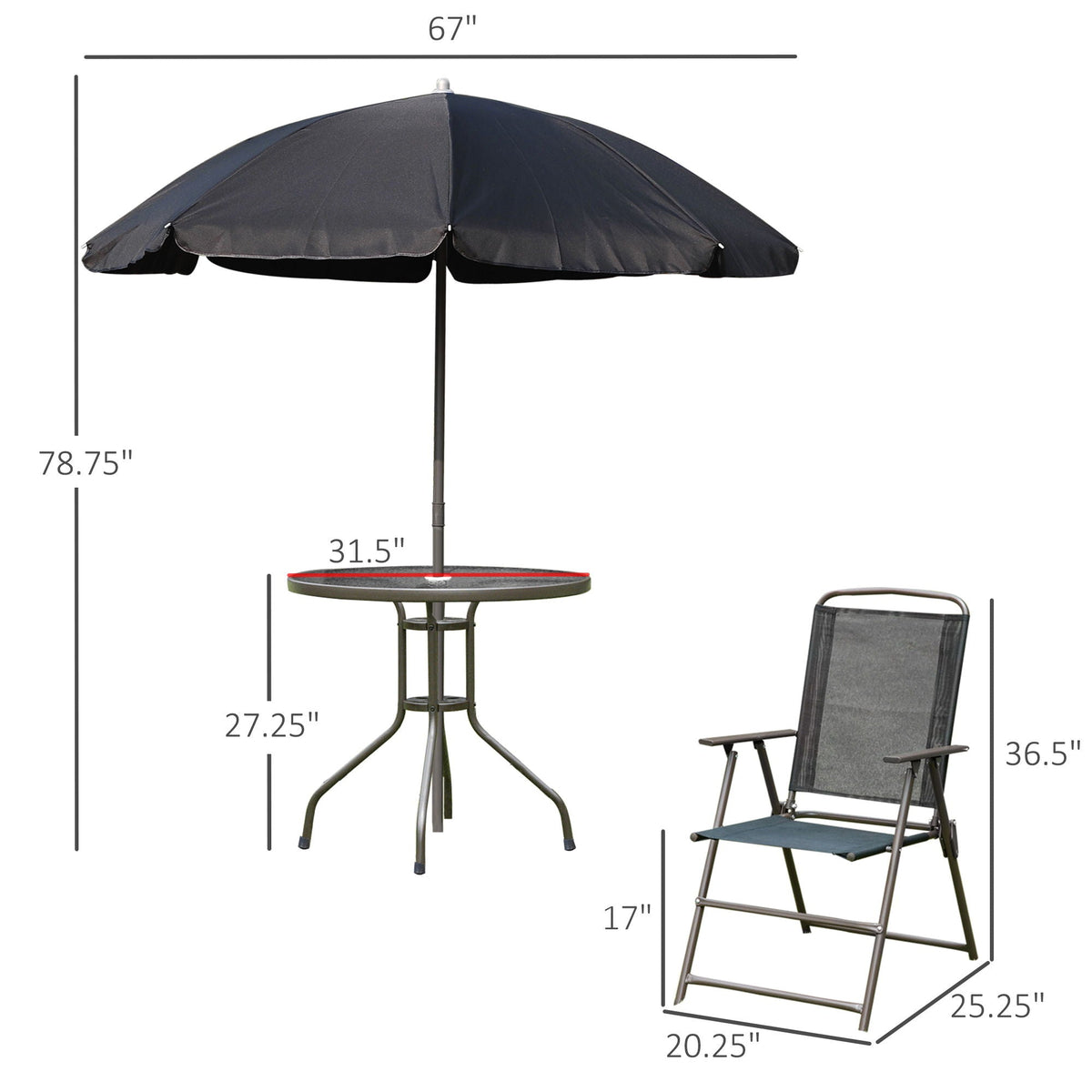 Outsunny - Patio Dining Set With Table Umbrella