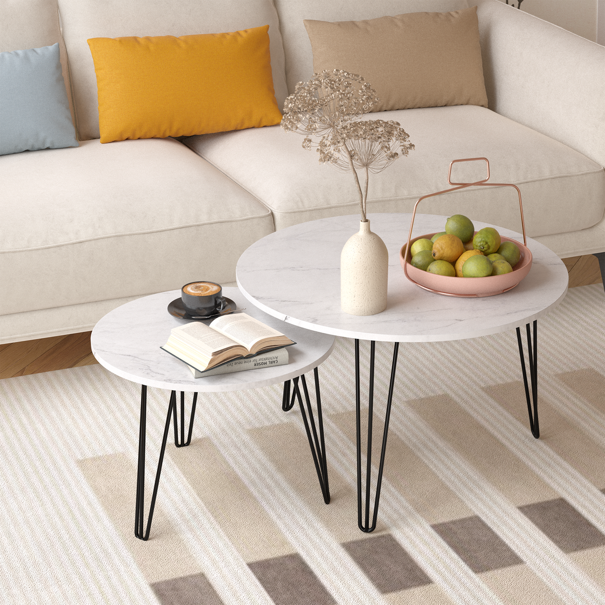 27.56'' Round Nesting Coffee Table Set of 2, Circular Nesting End Table Set