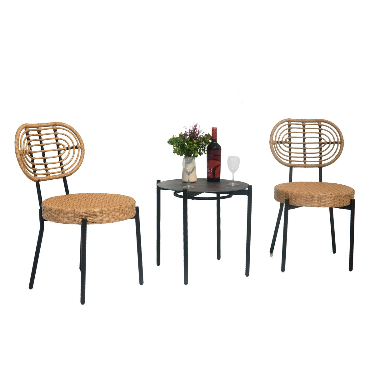 3 Pieces Of Luxury Outdoor Wicker Furniture - Patio Bistro Style