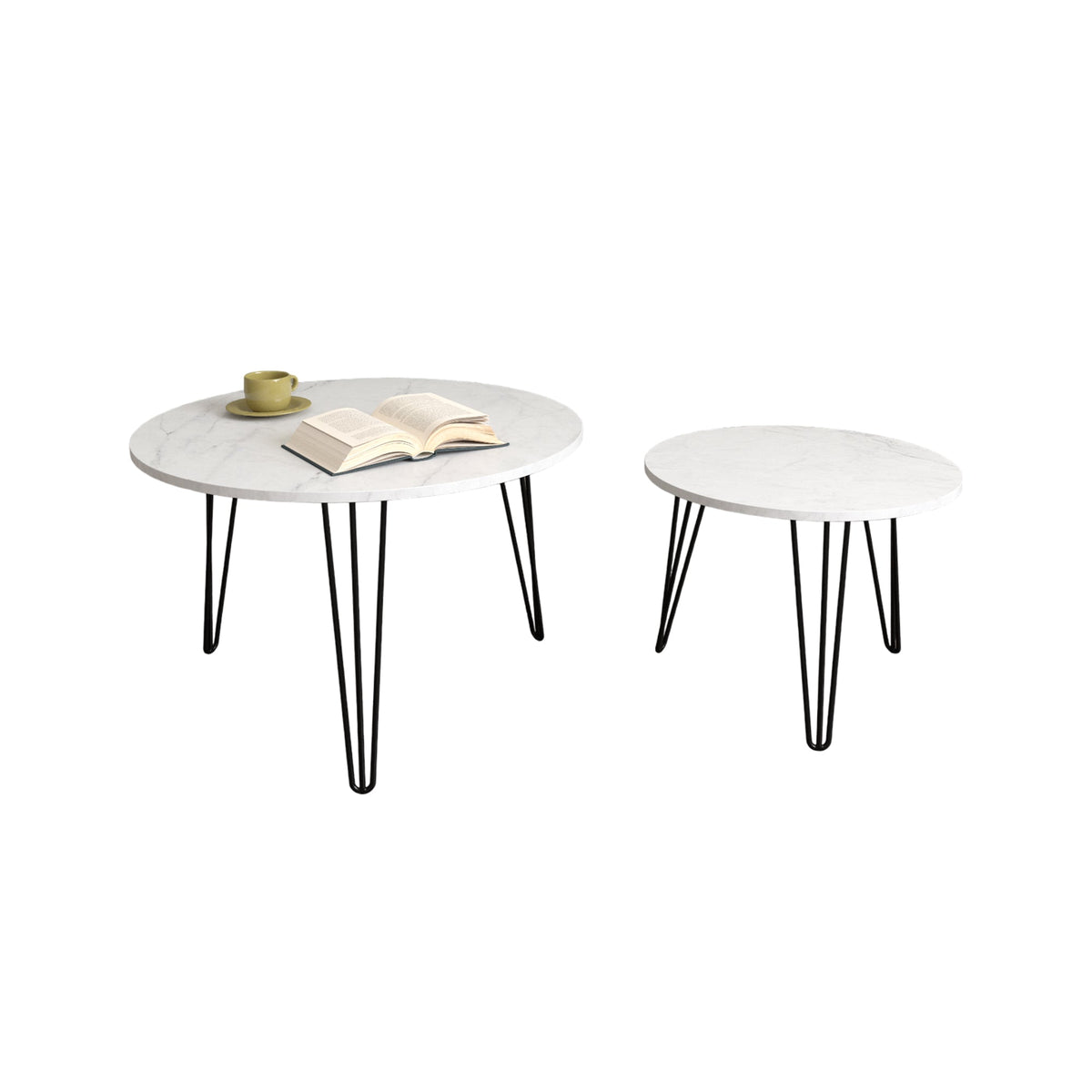 27.56'' Round Nesting Coffee Table Set of 2, Circular Nesting End Table Set