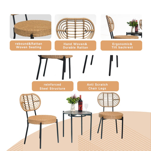 3 Pieces Of Luxury Outdoor Wicker Furniture - Patio Bistro Style