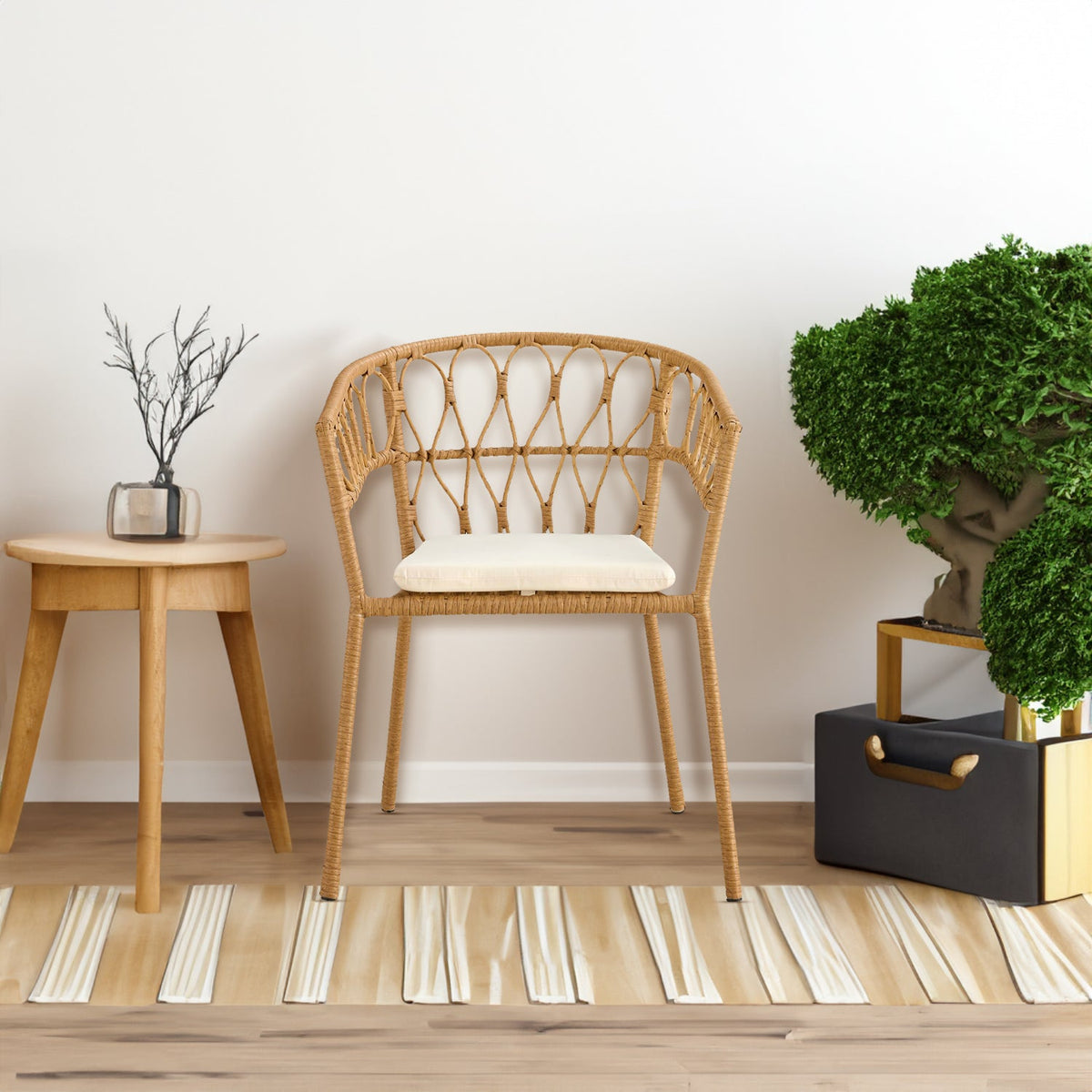 Outdoor dining set of 5 simple bamboo dinning table  PE ratten round table