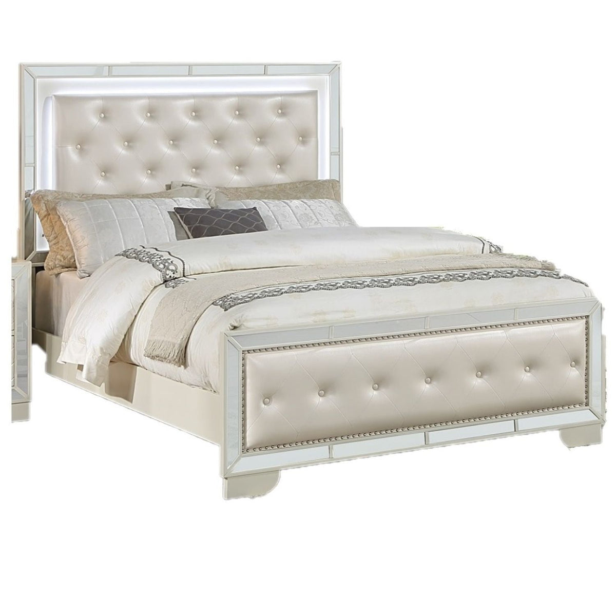 3 Piece Bedroom Set with LED Bed and 2 Nightstands - Beige