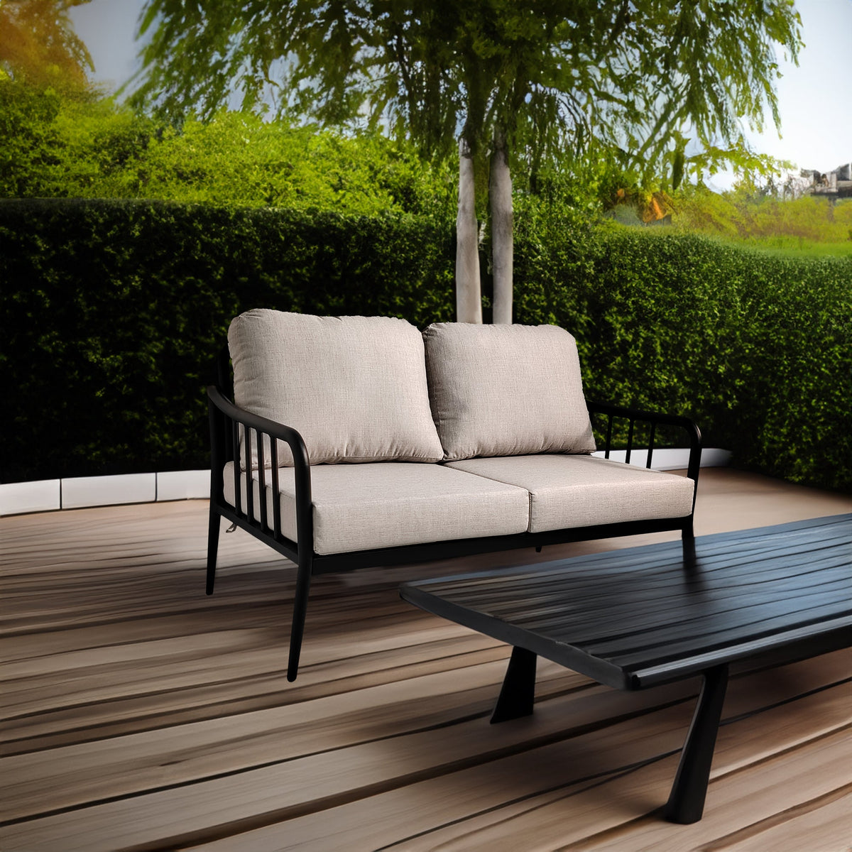 2PC Outdoor Aluminum Patio Furniture Modern Loveseat Sofa