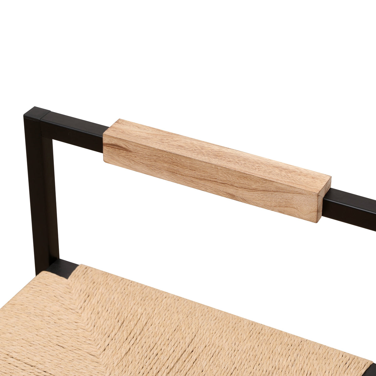 Set of 2 Bar Stools with Back Paper Rope Woven Counter Height