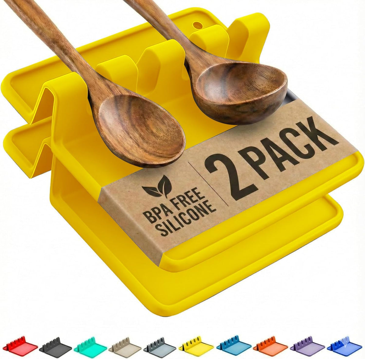 2 Pack Silicone Spoon Rest for Stove Top Kitchen Spoon Holder Set
