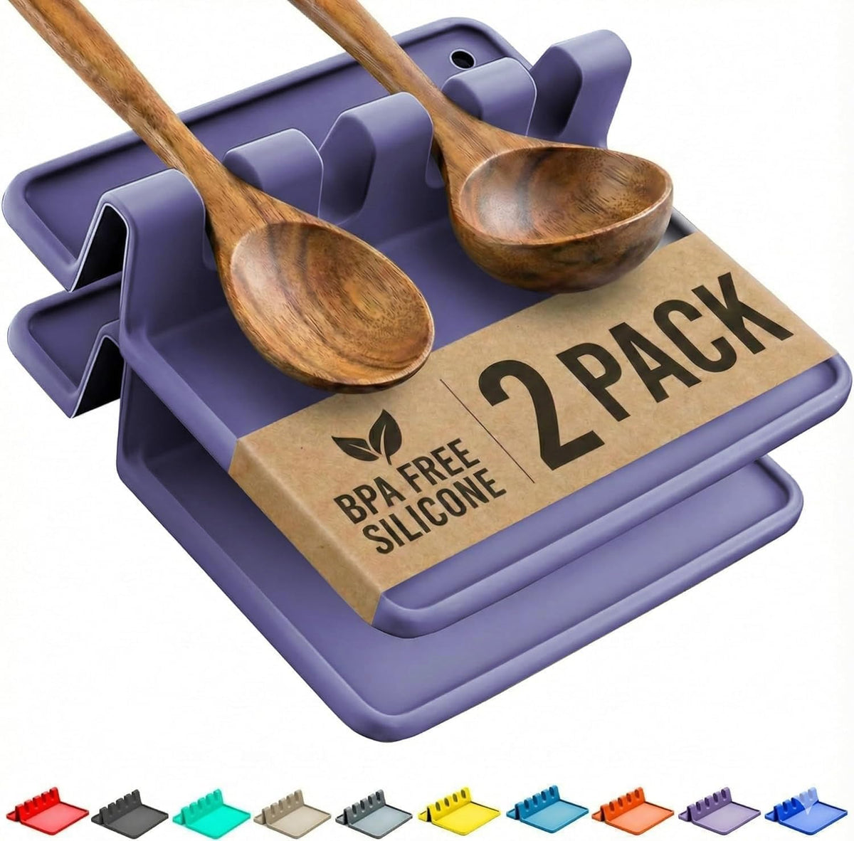 2 Pack Silicone Spoon Rest for Stove Top Kitchen Spoon Holder Set