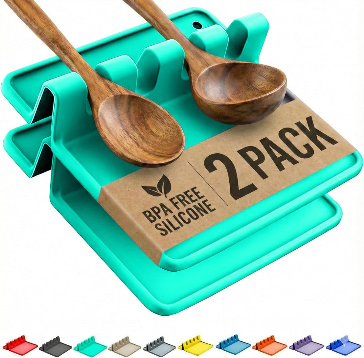 2 Pack Silicone Spoon Rest for Stove Top Kitchen Spoon Holder Set