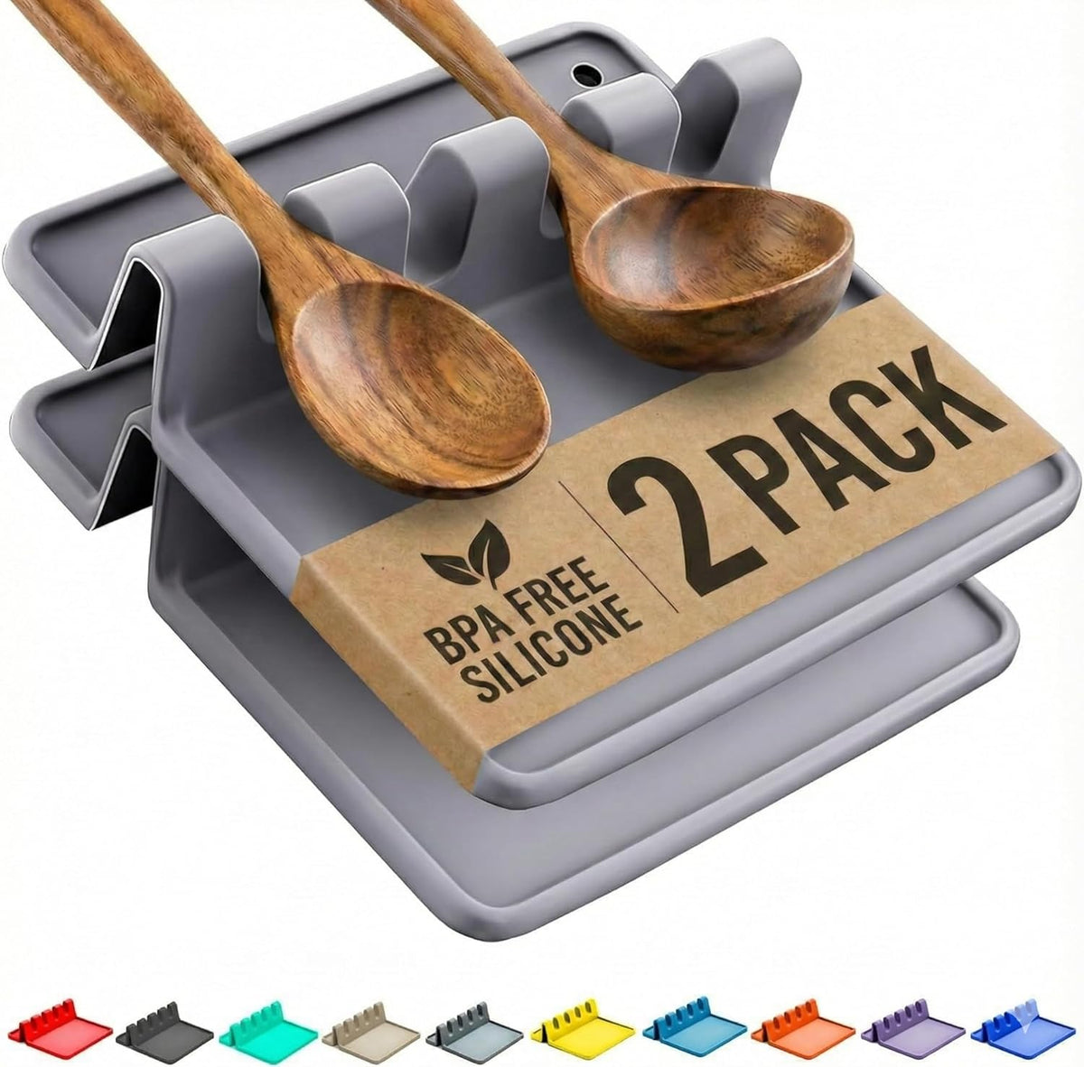 2 Pack Silicone Spoon Rest for Stove Top Kitchen Spoon Holder Set