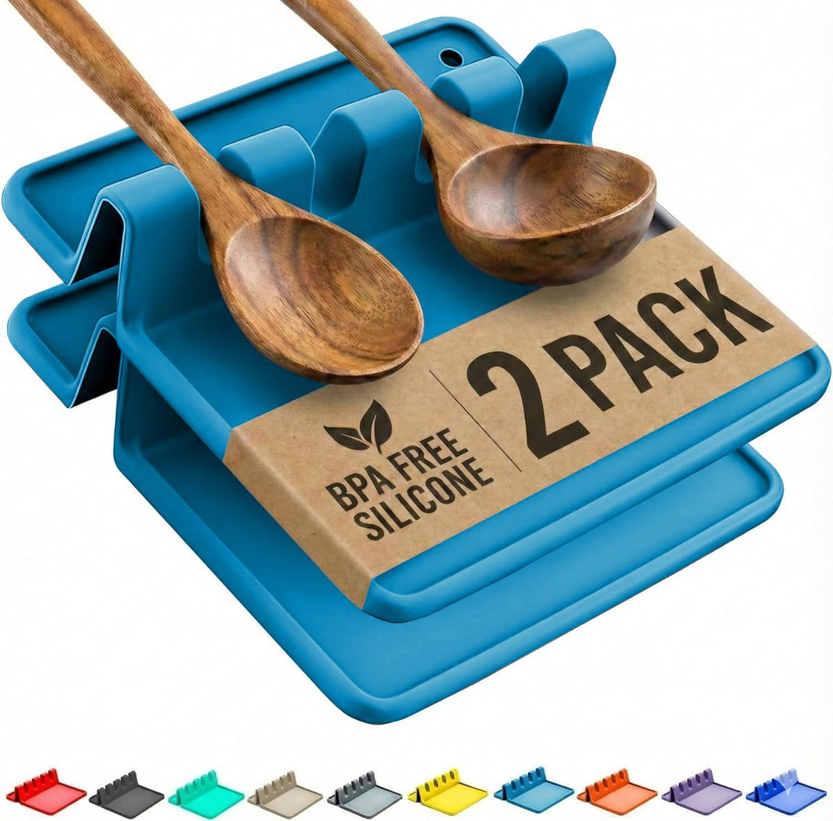 2 Pack Silicone Spoon Rest for Stove Top Kitchen Spoon Holder Set