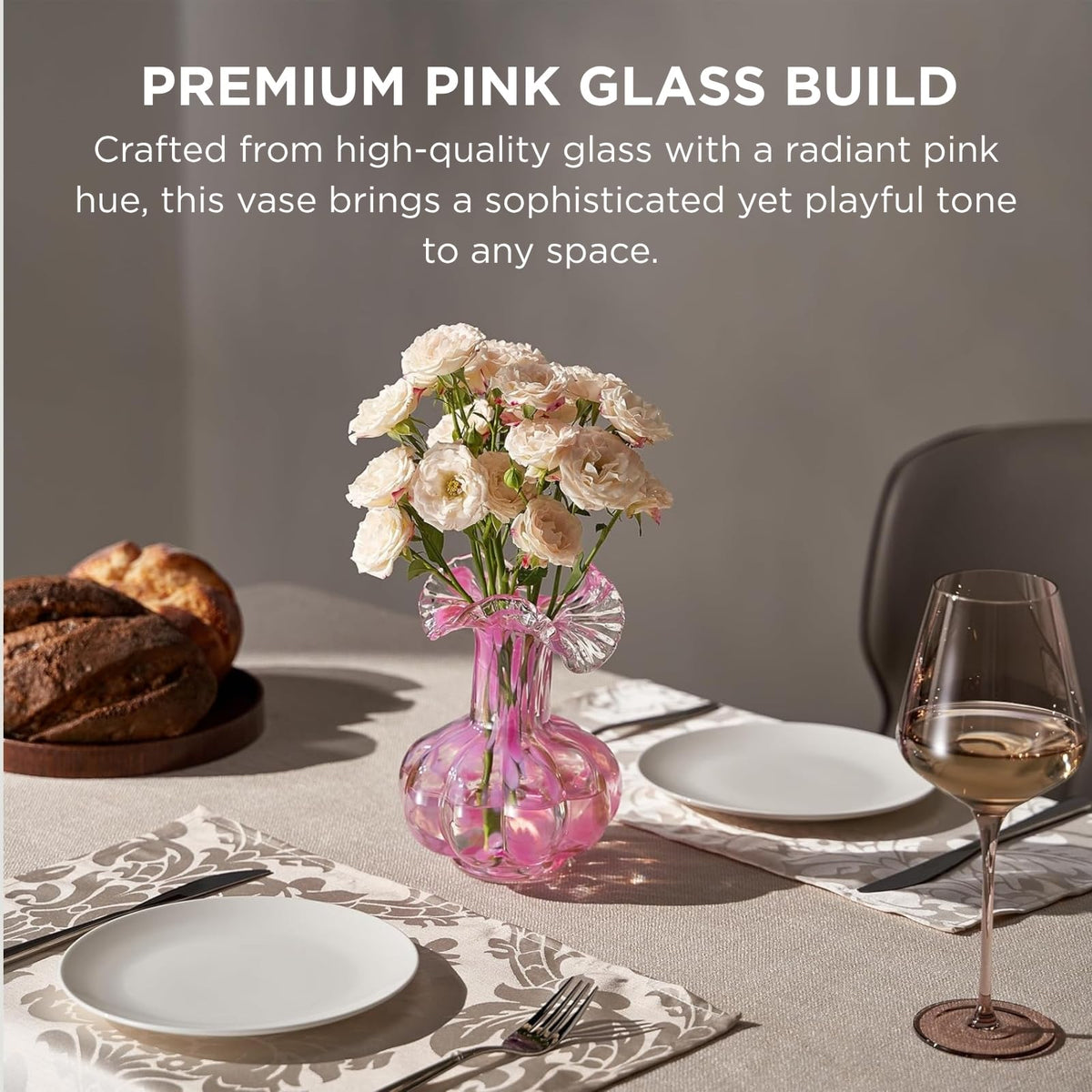 Soft Bloom Hand‑Blown Glass Flower Vase Décor  – 7″ 