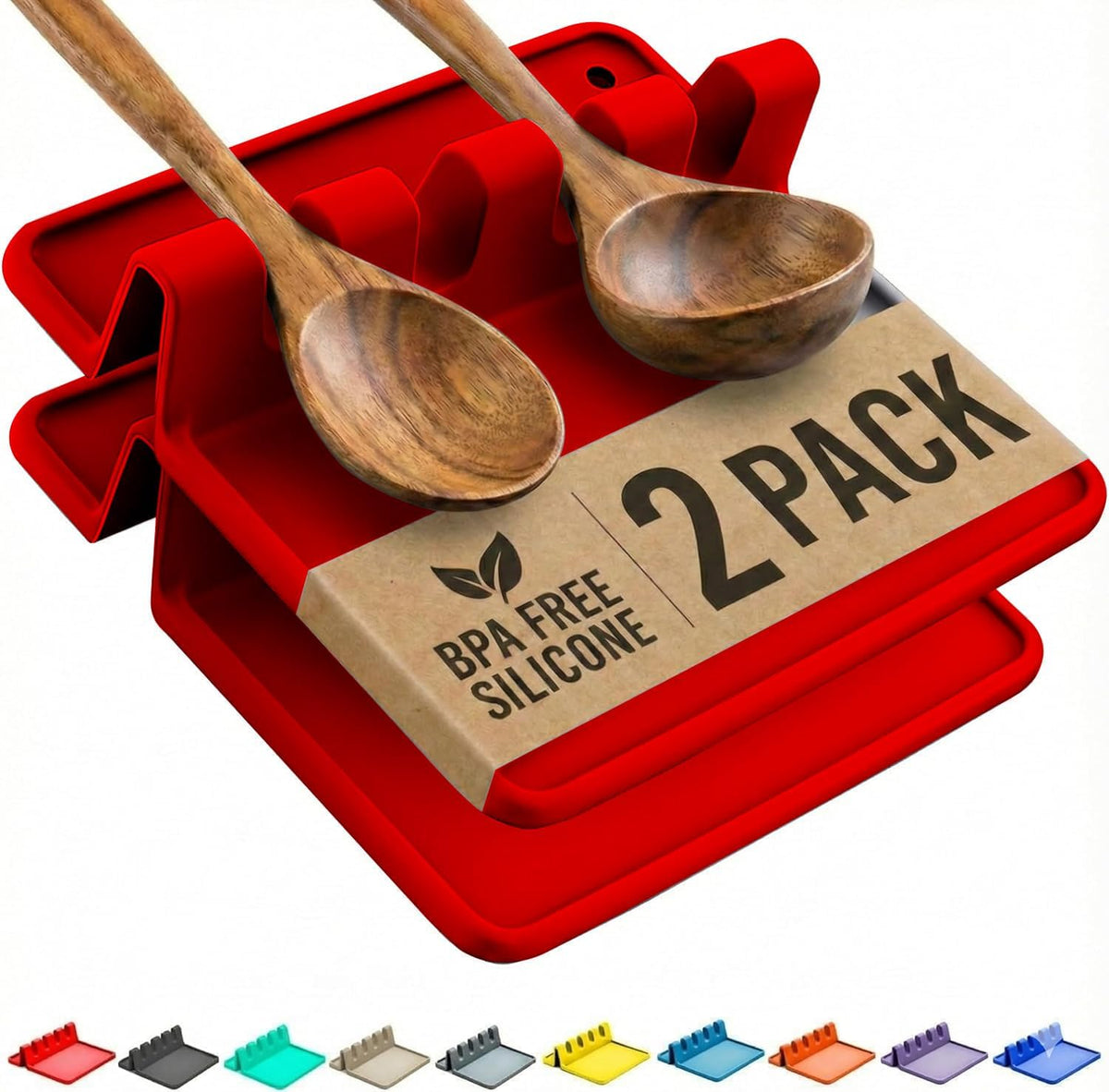 2 Pack Silicone Spoon Rest for Stove Top Kitchen Spoon Holder Set