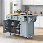 Kitchen handcart with rubber wood leaf countertop, storage cabinet