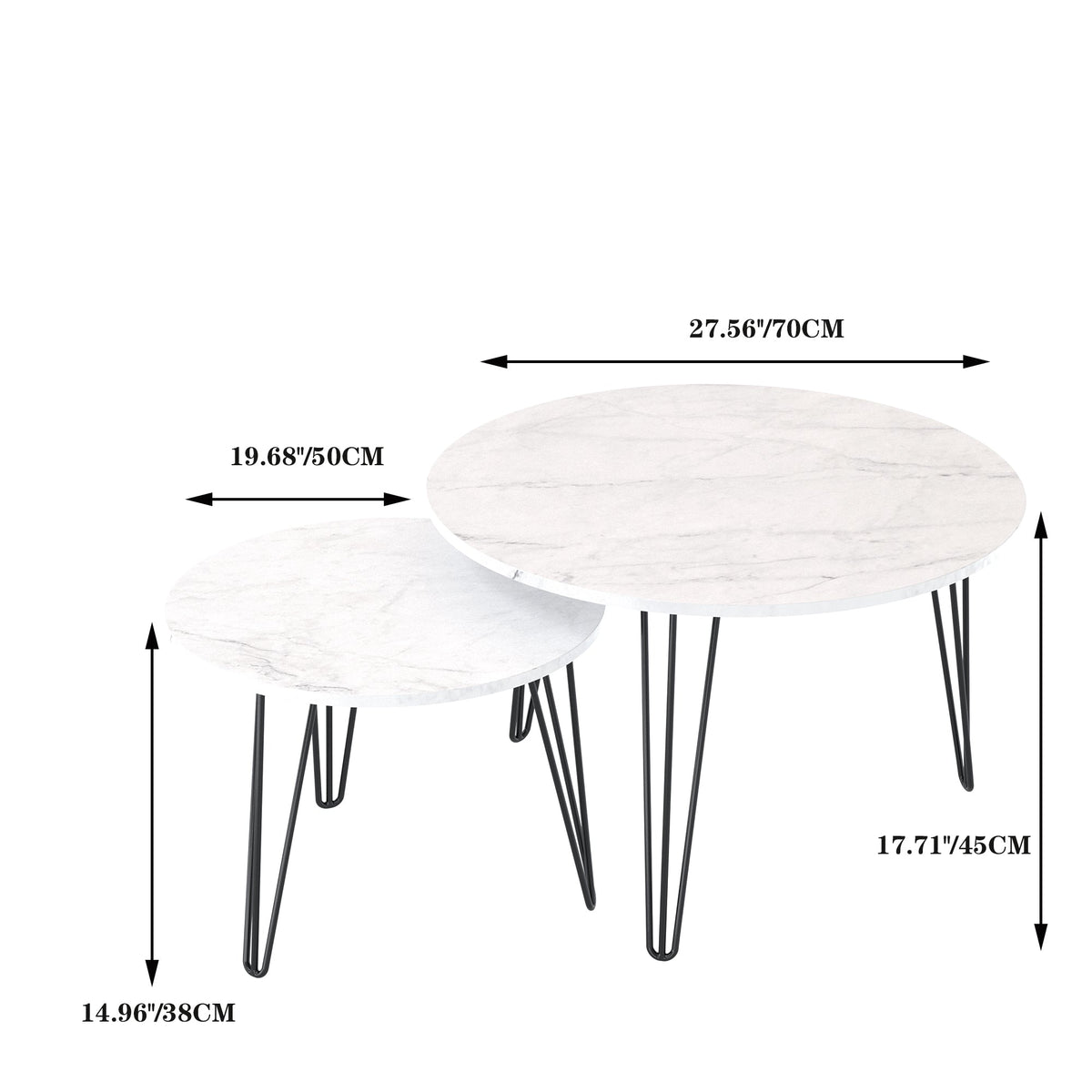 27.56'' Round Nesting Coffee Table Set of 2, Circular Nesting End Table Set