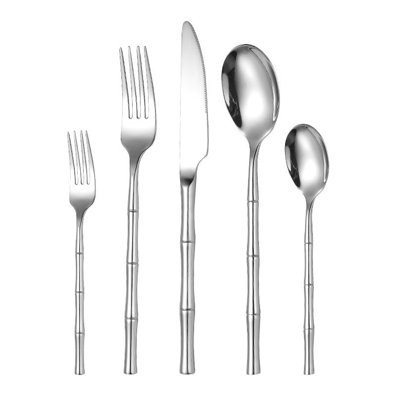 Thickened bamboo 304 stainless steel tableware knife, fork, and spoon set